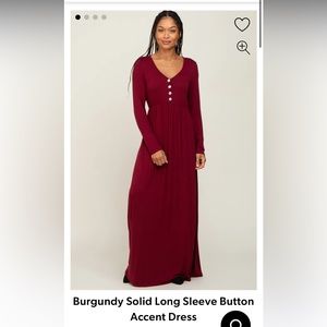 Burgundy Solid Long Sleeve Maxi Dress